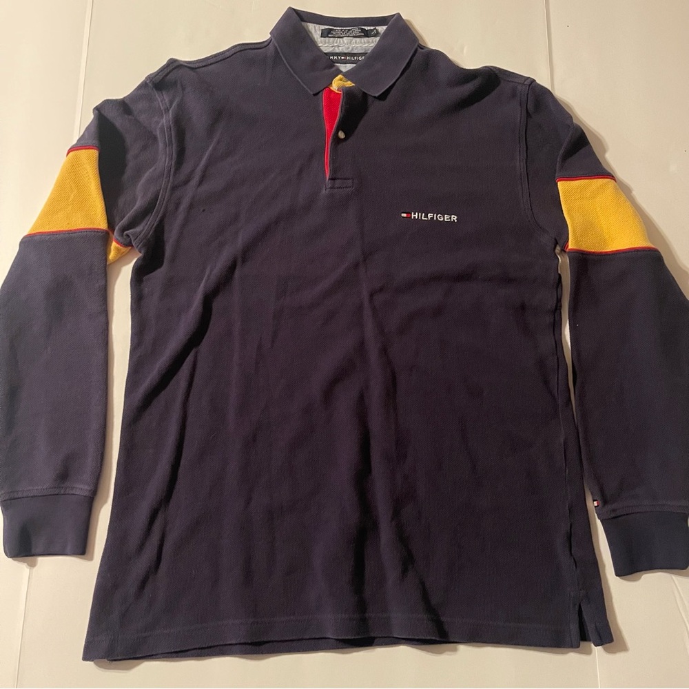 Tommy Hilfiger Men’s L/S Polo Rugby Shirt Navy Colorblock Size L